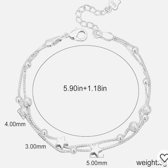 925 Sterling Silver Double Star and Bead Charm Bracelet - Picture 7 of 7